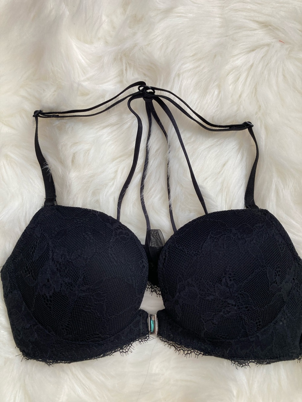 intimissimi Black Lace Strappy Push-Up Bra with Decorative Back